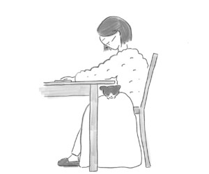 膝に乗る猫